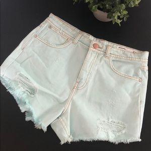 Zara Trafaluc Demin Distressed Hi-Rise Shorts